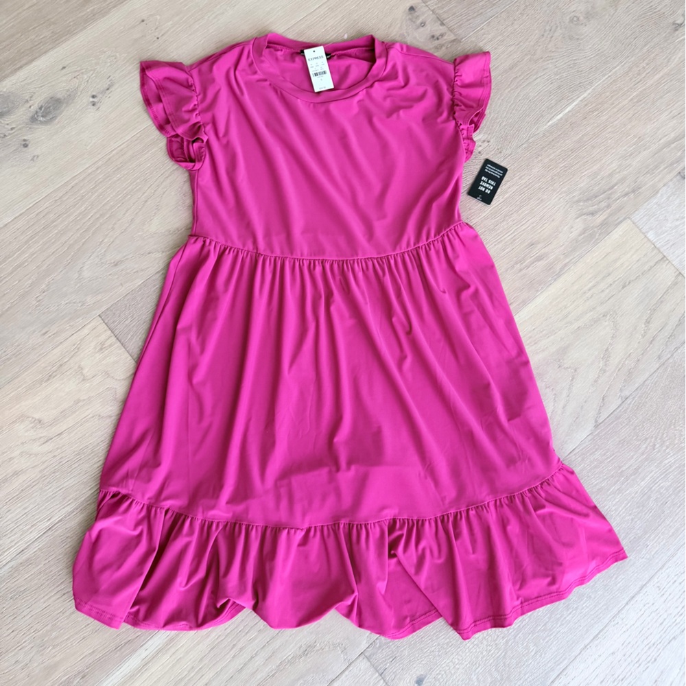 Express Pink Ruffle Sleeve Dress